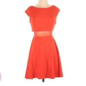 Bailey 44 Orange Skater Dress Mesh Cutout Womens SP Fit & Flare Mini Cap Sleeve